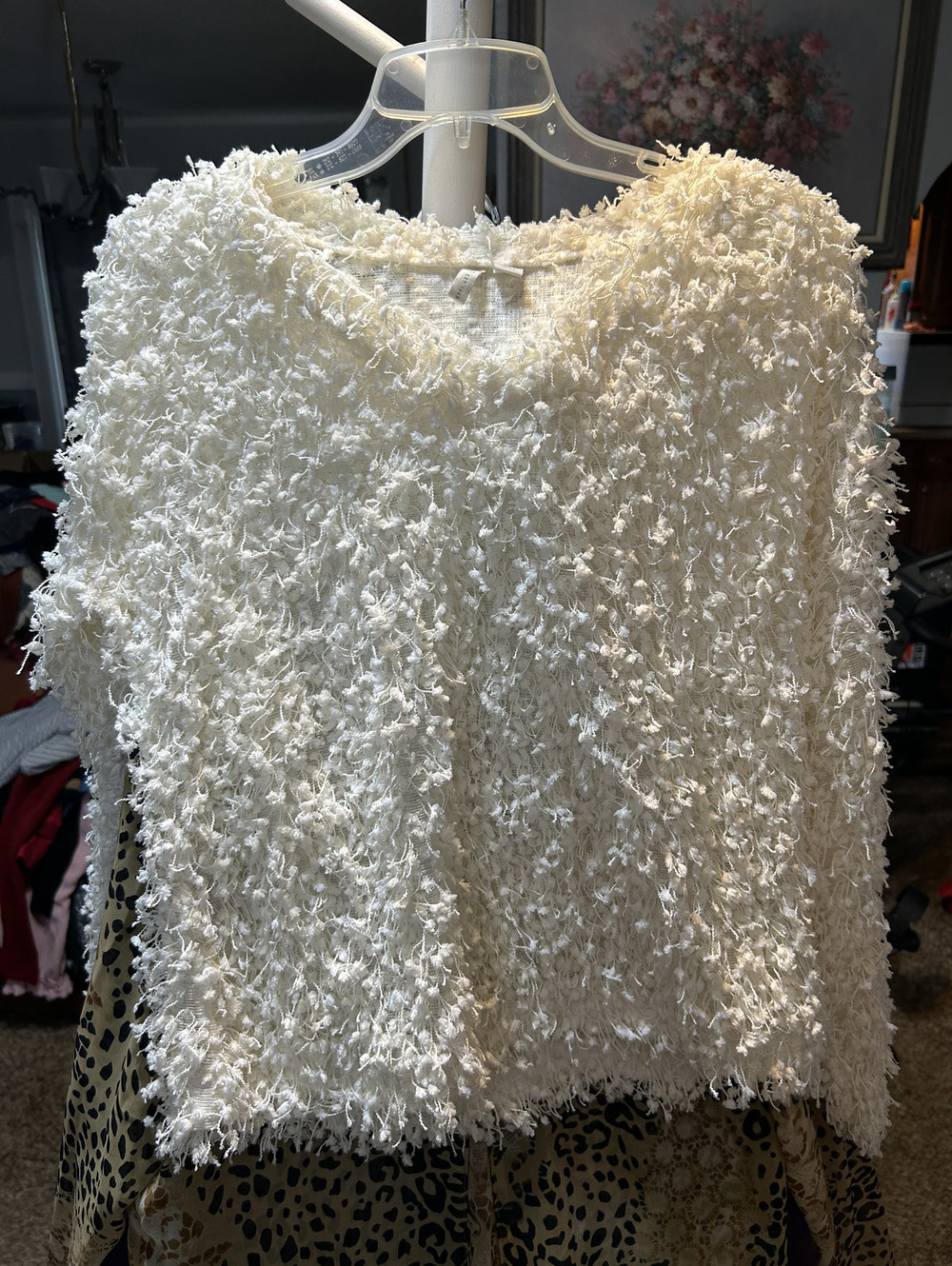 Cream Textured Polyester Sweater Size M